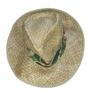 Kids Summer Beach Straw Hat Large Panama Camouflage Band Distressed Look